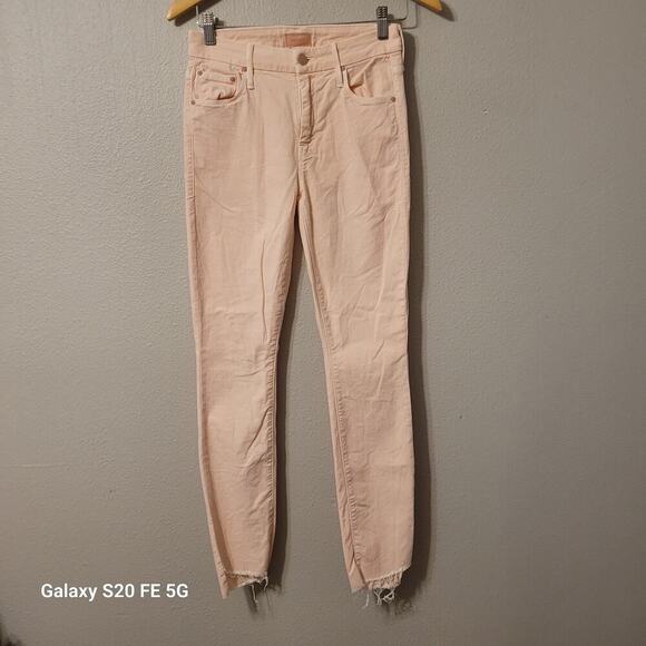 Mother Womens High Waisted Looker Ankle Fray Jeans Size 25 Pink Distressed‎ - Picture 1 of 12